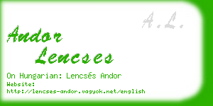 andor lencses business card